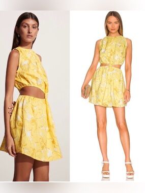 NWT Revolve Mini Dress Cutout Linen Floral Yellow Resort Faithfull The Brand 4